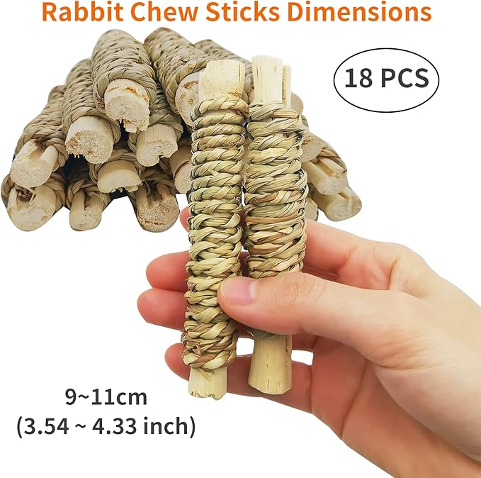 Fhiny 18 PCS Guinea Pig Chew Toys, Natural Seagrass Sweet Bamboo Molar Sticks for Teeth Bunny Chew Toys Cage Accessories for Rabbit Bunny Guinea Pig Chinchilla Hamster-PurrikoPets