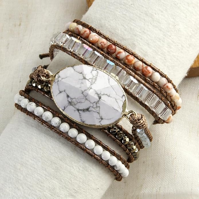 ZOSOJONA Women Handmade Boho Wrap Bracelets Natural Stone Variety Beads Strand Bracelet