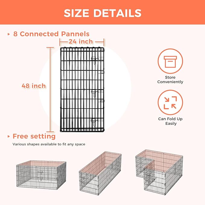 Foldable Dog Playpen 48" Height 8 Panels Metal Exercise Pen with Door - Indoor/Outdoor Dog Play Pen for Medium-Large Dogs, Portable Pet Fence for Yard Garden Camping, Black-PurrikoPets