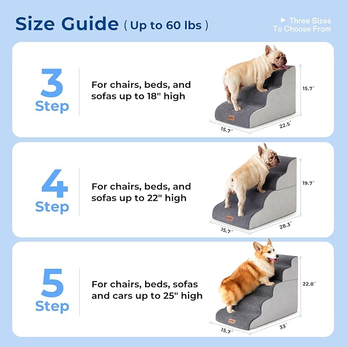 Dog Stairs Ramp for Bed 19.7" H - Pet Stairs Steps for Small to Medium Dogs to Get on Bed and Couch, 35D Foam with Non-Slip Bottom Beige, 4 Steps-PurrikoPets