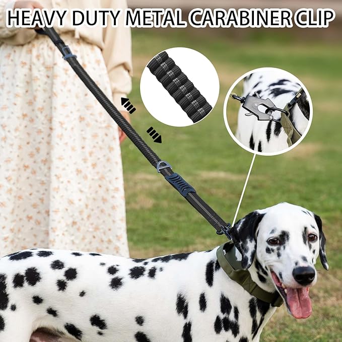 4-6FT Heavy Duty Dog Leashes for Large Dogs, Shock Absorbing Bungee Tactical Leash with 2 Padded Handle, Car Seatbelt and Metal Carabiner Clip, Strong No Pull Dog Leash for Medium-PurrikoPets
