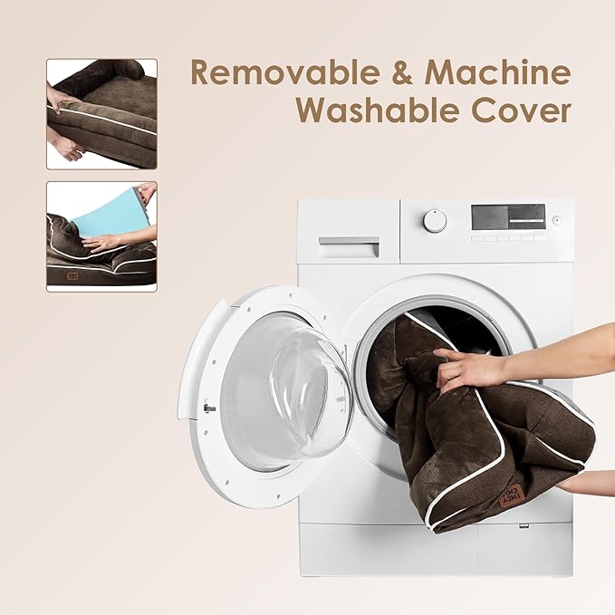 EHEYCIGA Orthopedic Dog Beds for Large Dogs, Waterproof Memory Foam Large Dog Bed with Sides, Non-Slip Bottom and Egg-Crate Foam Pet Couch Bed with Washable Removable Cover, Brown-PurrikoPets