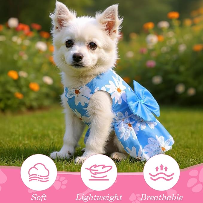 8 Pcs Summer Hawaiian Dog Dresses, Dog Bowknot Dresses Cute Hawaii Puppy Dress Soft Lightweight Clothes Princess Outfits Pet Skirts for Girl Dogs Beach Parties(Medium)-PurrikoPets