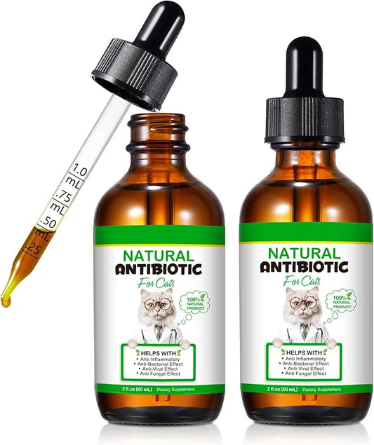 2PACK Antibiotics for Cats, Cats Antibiotics for Injections, Natural antibiotic for Cat Immune & Allergy Relief, Cough Relief, Yeast Injection, UTI Treatments, Cat Antibiotic Supplement Drops, 2*60ML-PurrikoPets