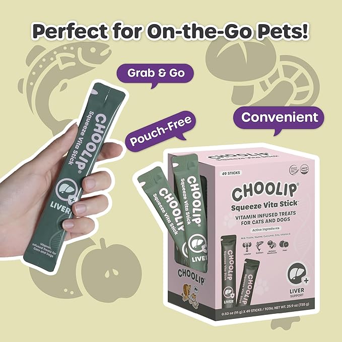 Grab & Go Squeeze Vita Stick Lickable Treats for Dogs & Cats. 49 Liver Support Sticks with Essential multivitamins. Soft and Tasty Paste for All Life Stages, Supporting Liver Health-PurrikoPets