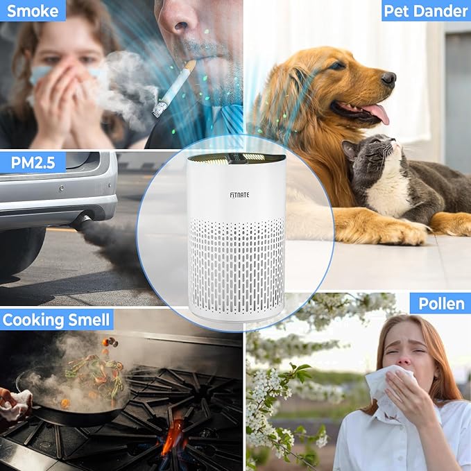 FITNATE Air Purifiers for Home Large Room Up to 1076 Ft² with Aromatherapy, H13 True HEPA Air Purifier for Pets, Quiet Air Cleaner for Smoke Dust Pollen Pets Dander Odor, with Night Light,Timer, White-PurrikoPets