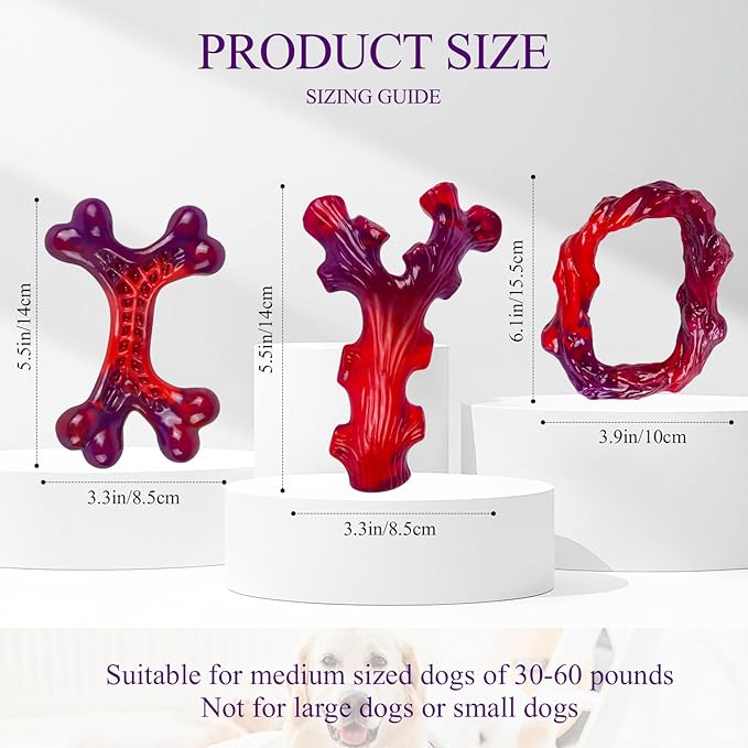3 Pack Indestructible Dog Chew Bones for Aggressive Chewers - Heavy Duty Long Lasting Chew Toys for Large Dogs, Nylon Teeth Cleaning Toys-PurrikoPets