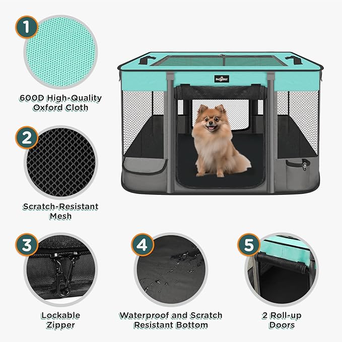 Foldable Pet Kitten Playpen, Waterproof Portable Pet Cat Dog Playpen Kennel Tent for Small Dog Cat, Removable Shade Cover, Come with Free Carrying Case, Indoor Outdoor Use for Small Animals, BlackTeal-PurrikoPets