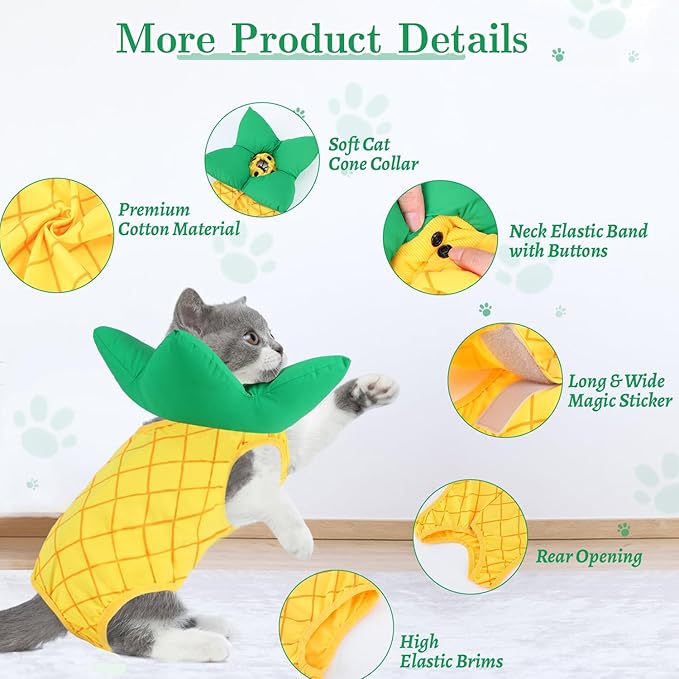 EMUST Cat Recovery Suit Female, Soft Cat Surgical Suit for Abdominal Wounds, Cute Kitten Shirt Clothes for Cats Anti Licking Full Bodysuit for Kittens 4-8lb, Yellow, M-PurrikoPets
