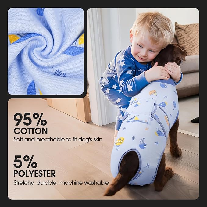 FUAMEY Recovery Suit for Dogs After Surgery,Soft Breathable Dog Bodysuit E-Collar & Cone Alternative Surgical Suit,Male Female Dog Neuter Spay Suits Anti Licking Wounds Onesie Blue Boat L-PurrikoPets