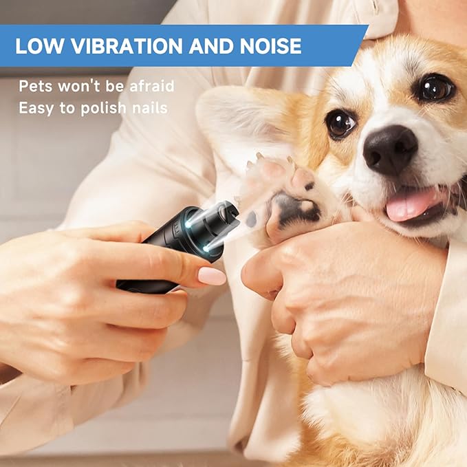 Dog Nail Grinder Quiet 2-Speed Pet Nail Grinder with 3 Led Lights and 3 Ports Rechargeable Electric Dog Nail Trimmer for Large and Small Dogs/Cats and Small Animals Safe (Black)-PurrikoPets