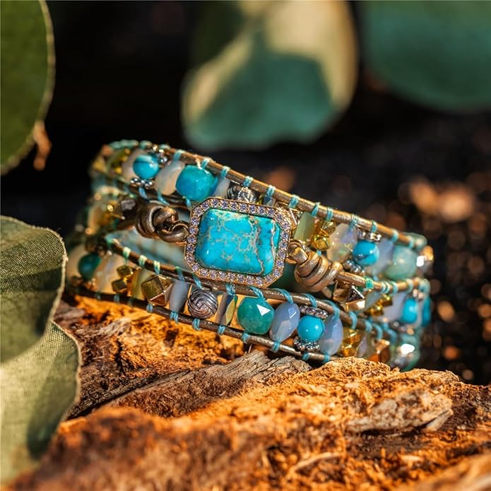 YGLINE Boho Handmade Wrap Leather Tube Crystal Stone Bracelet for Women