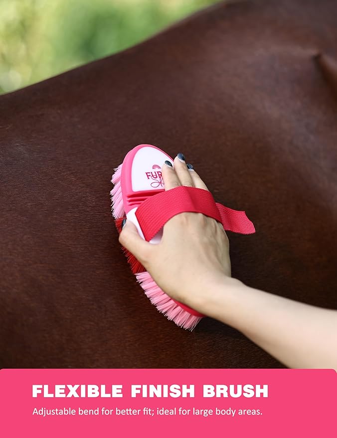 11PCS Horse Grooming Kit Curry Comb Sweat Scraper Horse Bathing Supplies Grooming Tools with Storage Bag Pink Garnet-PurrikoPets