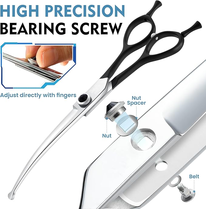 Dragon Creek 6.5" Downward Curved Dog Grooming Scissors Shears for Grooming Face and Paws Safety Round Tips Shears Trimming Cutting Scissors for Dog Cat Pet Black-PurrikoPets