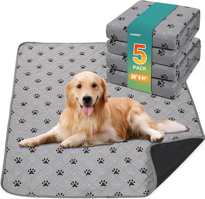 5 Pack Large 36"X41"Washable Pee Pads for Dogs Super Absorbent Dog Training Pads Non-Slip Waterproof Pet Training Pads Mats Whelping Pads for Dogs Cats Puppy-PurrikoPets