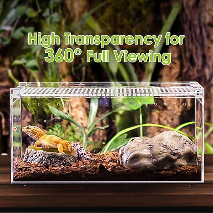 Acrylic Reptile Terrarium Enclosure 9.8" x 5.9" x 5.9" Magnetic Tarantula Breeding Box Transparent Insect Habitat for Jumping Spider Hermit Crab Lizard Sling Isopods Horned Frog Snake Gecko-PurrikoPets