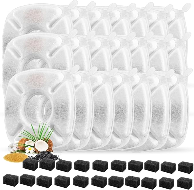 42 Pcs Cat Water Fountain Replacement Filters-21 Pack Water Fountain Filters 21 Pack Pre-Filter Sponges, Pet Fountain Replacement Filters Fit for 95oz/2.8L Cat Pet Fountain-PurrikoPets