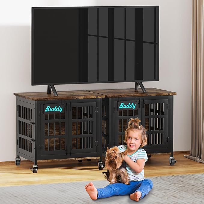 EasyCom Heavy Duty Dog Kennel Indoor with Name Tag, 27" Dog Crate Furniture for Small Dogs, Double-Doors Sturdy Metal Dog Cage for Anxiety Dog-PurrikoPets