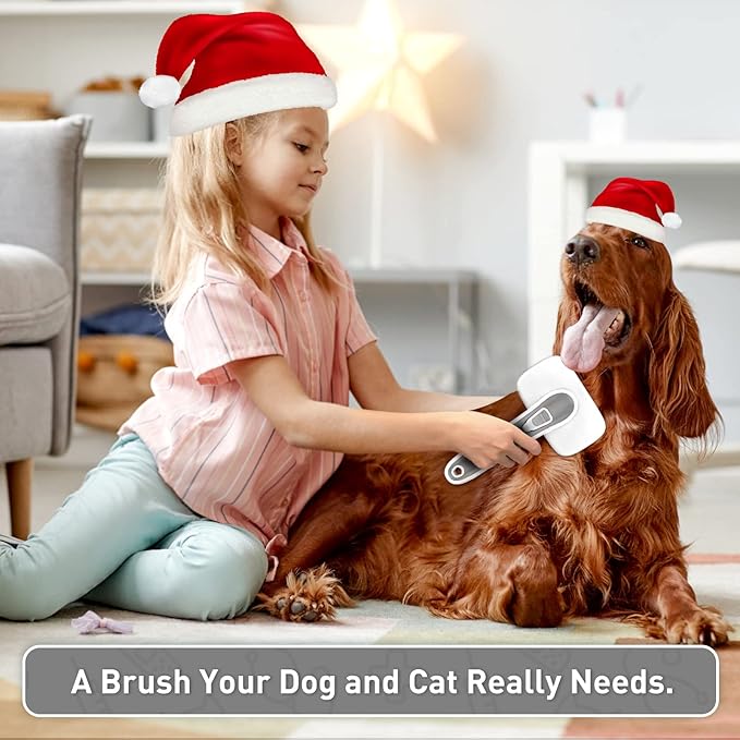 Dogs Cats Self Cleaning Slicker Brush for Shedding & Grooming Any Breed of Pets, Remove Loose Undercoat Knots Mats Tangled Hair for Small Medium Large Animal With Long Short Fur Length-Grey-PurrikoPets