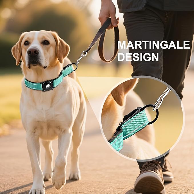 Airtag Dog Collar with Martingale Design, IP68 Waterproof Air Tag Collar Holder, Adjustable Reflective Soft Padded Nylon Dog Collar for Large Medium Small Dogs-PurrikoPets