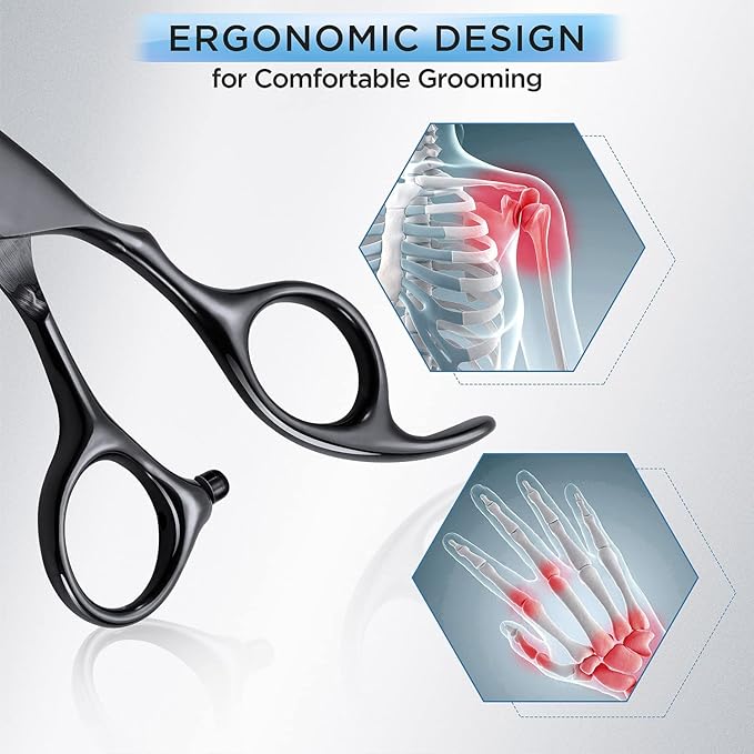 Gimars 7.0in Professional 4CR Stainless Steel Safety Round Tip 6 in 1 Dog Grooming Scissors Heavy Duty Titanium Coated Pet Grooming Scissor for Dogs, Cats and Other Animals-PurrikoPets