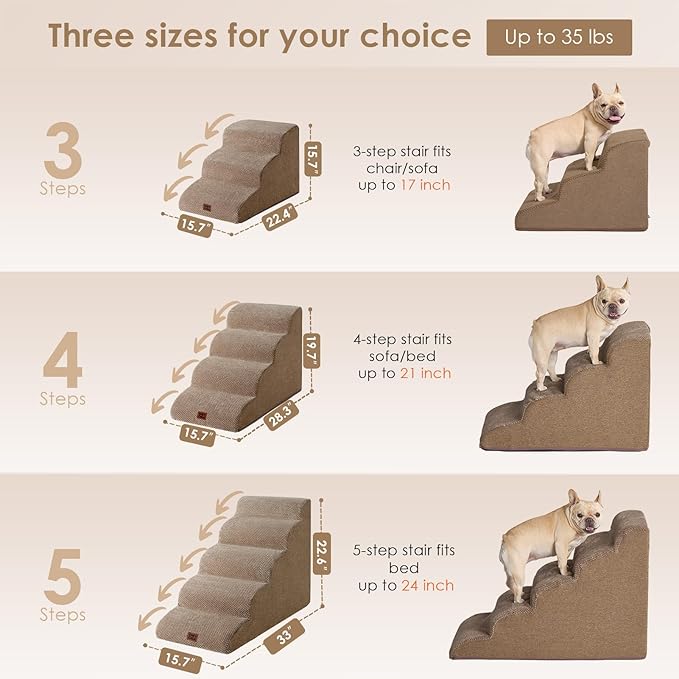 EHEYCIGA Curved Dog Stairs Ramp for High Beds 19.7" H, 4-Step Dog Steps for Small Dogs and Cats, Pet Stairs for High Bed Climbing, Non-Slip Balanced Pet Step Indoor, Camel-PurrikoPets