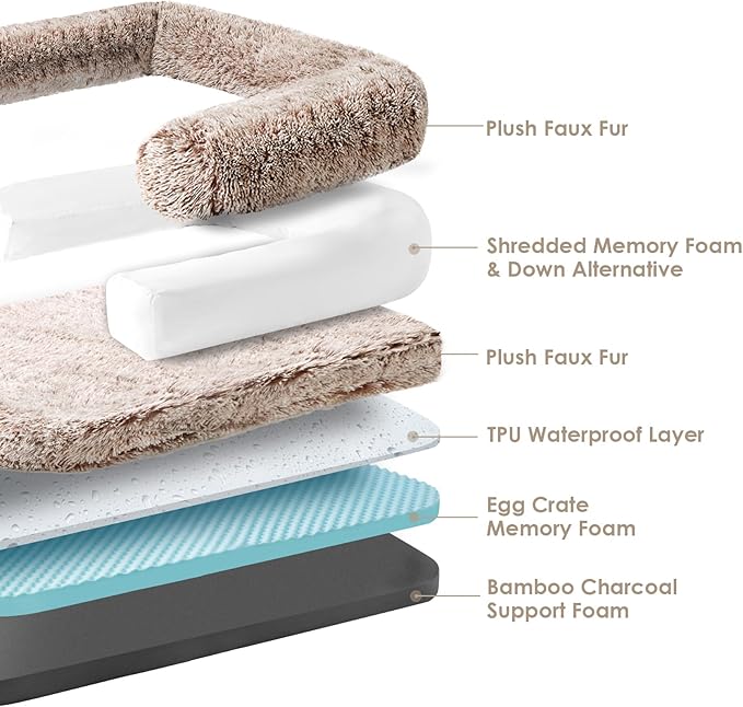 EHEYCIGA Foldable XXL Dog Bed, Faux Fur Fluffy Pet Couch Bed for Extra Large Dogs, Orthopedic Calming Memory Foam Pet Bed, Washable Soft Pet Sofa Bed with Non-Slip Bottom, Faded Brown, 54"x38"x7.5"-PurrikoPets