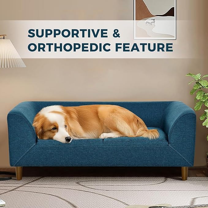 Dog Sofa Couch for Medium to Large Dogs, Memory Foam Dog Sofa Bed, Modern Elevated Pet Couch Bed with Wooden Legs, Light Grey-PurrikoPets