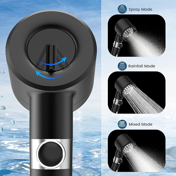 Filtered Shower Head with Handheld, High Pressure 3 Spray Mode Showerhead with 18 Stage Water Softener Filters for Hard Water - Remove Chlorine-BLACK-PurrikoPets