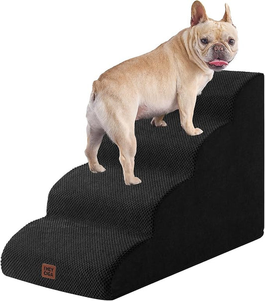 EHEYCIGA Curved Dog Stairs Ramp for High Beds 19.7" H, 4-Step Dog Steps for Small Dogs and Cats, Pet Stairs for High Bed Climbing, Non-Slip Balanced Pet Step Indoor, Black-PurrikoPets