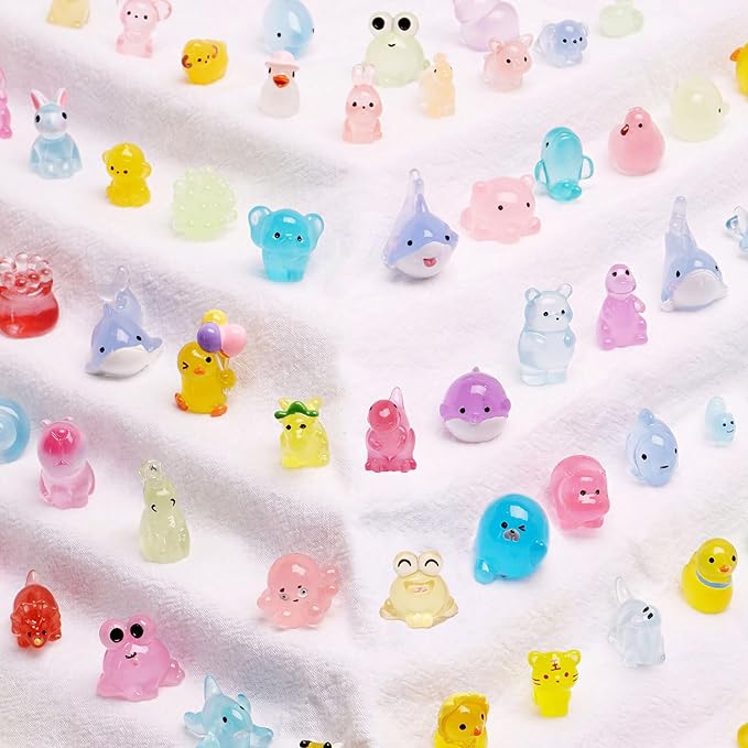 72 Types Luminous Mini Resin Animals, Plastic Tiny Resin Animals to Hide Prank,Mini Animals Figures for Fairy Garden, Dollhouse,Terrariums, Potted,Cake Topper, Miniature Landscape Ornament-PurrikoPets