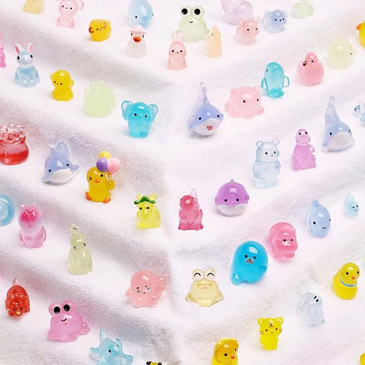72 Types Luminous Mini Resin Animals, Plastic Tiny Resin Animals to Hide Prank,Mini Animals Figures for Fairy Garden, Dollhouse,Terrariums, Potted,Cake Topper, Miniature Landscape Ornament-PurrikoPets