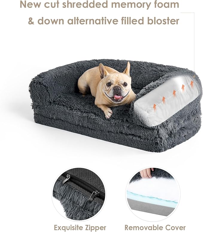 EHEYCIGA Foldable XL Dog Bed, Faux Fur Fluffy Pet Couch Bed for Large Dogs, Orthopedic Calming Memory Foam Big Pet Bed, Washable Soft Pet Sofa Bed with Non-Slip Bottom, Dark Grey, 46"x34"x6.5"-PurrikoPets