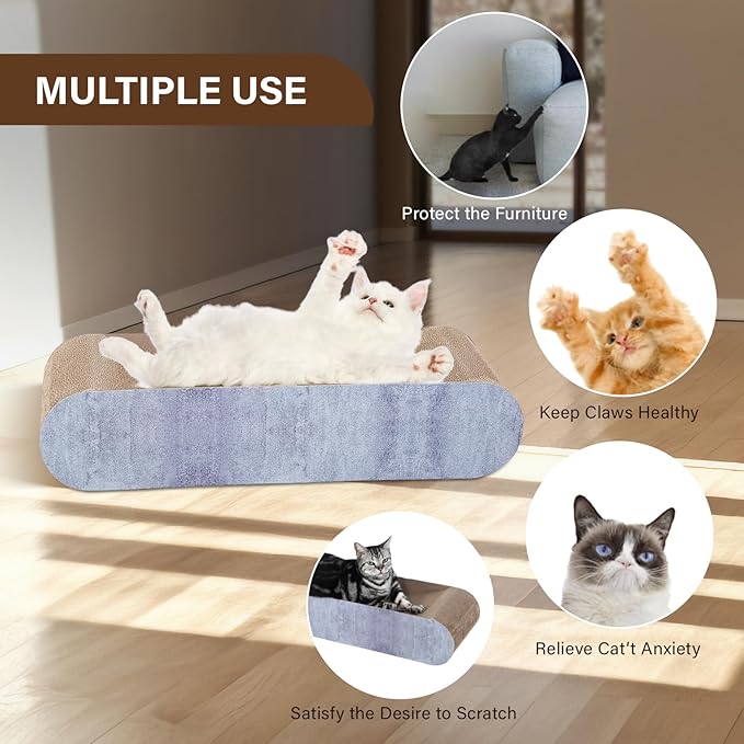 2 in 1 Cat Scratcher Cardboard Lounge Bed, Cat Scratching Post, Durable Board Pads Prevents Furniture Damage,Large (Reversible Grey)-PurrikoPets