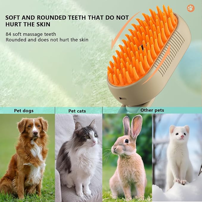 3 in 1 Cat Steam Brush, Pet Steam Cats Brushes Rechargeable Anti-Static Grooming Brushe, Vibration Massage Cleaning Shedding & Combing Multifunctional Hair Removal Comb for Cats Dog (Khaki)-PurrikoPets