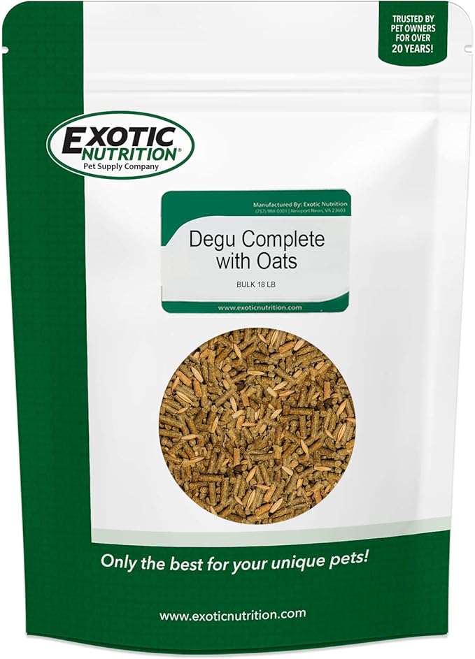 Exotic Nutrition Degu Diet (18lb) - Nutritionally Complete Healthy Pellet Diet with Whole Oats - for Domesticated Pet Degus-PurrikoPets