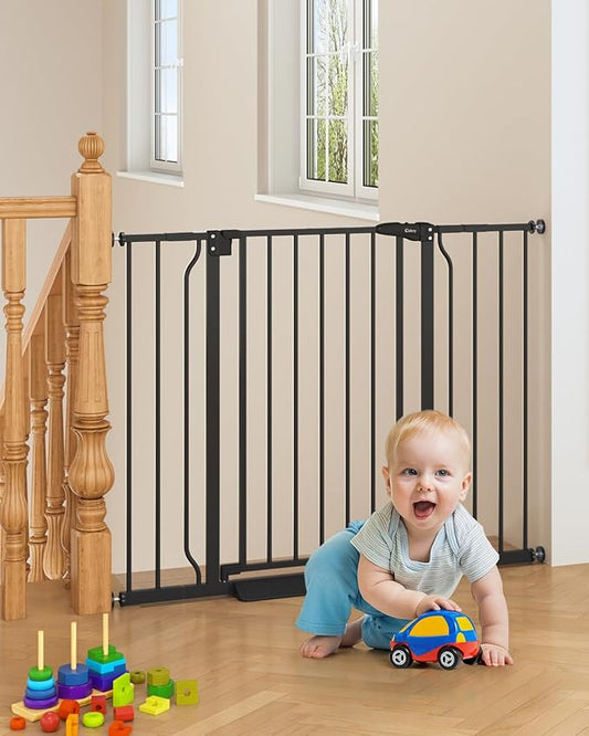 29"-45" Baby Gate for Stairs, Auto Close Stroller Friendly Dog Gate Indoor for Doorways, Pressure Mounted Baby Gate, Easy Walk Through Gate for Children & Pets, Black-PurrikoPets