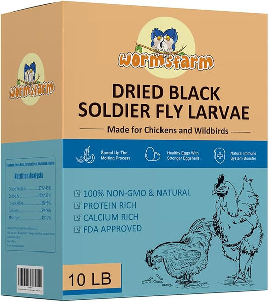 10lb Dried Black Soldier Fly Larvae Treat for Chickens More Calcium Than Mealworms,for Laying Hen,Wild Birds(10 Pound)-PurrikoPets