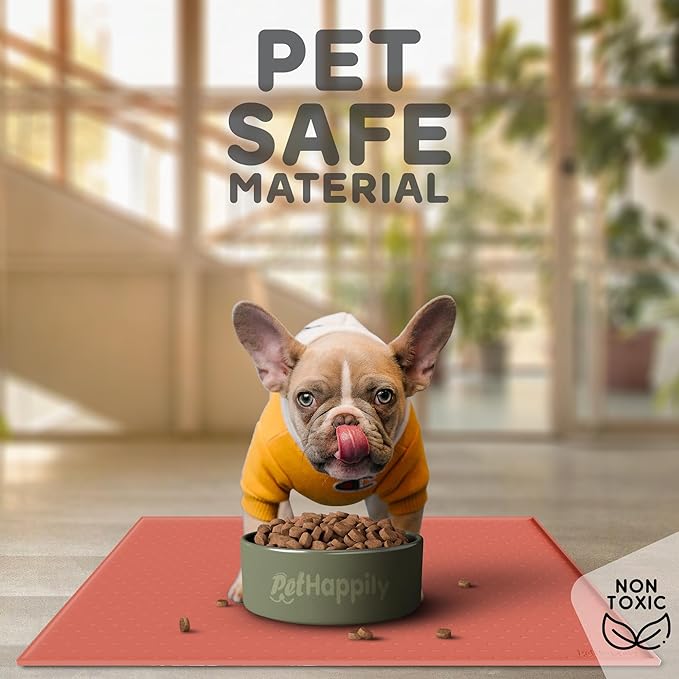 Dog Food Mat - 28x18 Raised Edges Dogs Mat for Food and Water Prevent Spill, Waterproof Cat Food Mats Protect Floors, Easy Clean Dog Bowl Mats for Food and Water, Silicone Pet Feeding Placemats-PurrikoPets