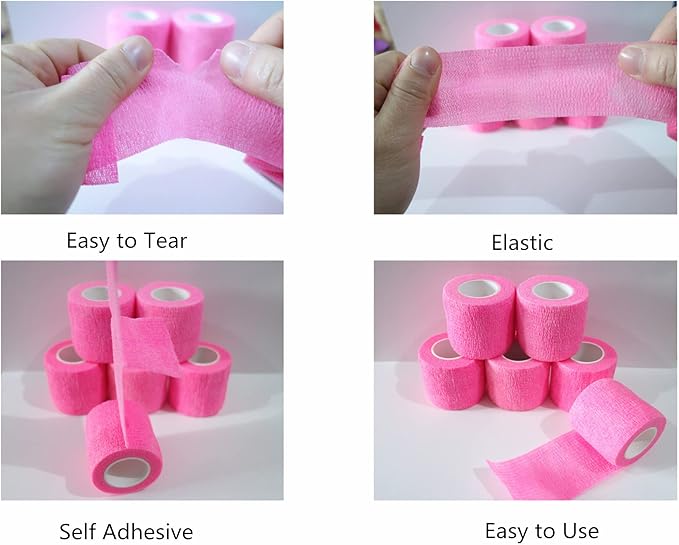 6 Pack 2" x 5 Yards Self Adhesive Bandage Wrap Breathable Cohesive Vet Wrap for Pets, Elastic Self-Adherent Tape for Sports, Wrist, Ankle (Pink)-PurrikoPets