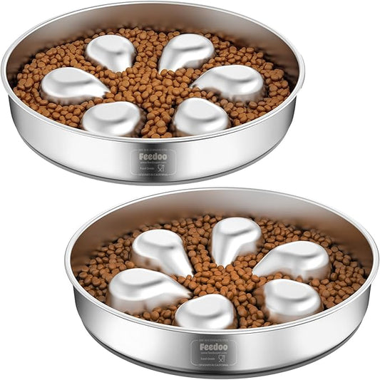 2Pcs Slow Feeder Dog Bowls 3Cups Large Capacity, 304 Stainless Steel Dog Bowl, Metal Food Bowl with Non-Slip Base, Food-Grade-PurrikoPets