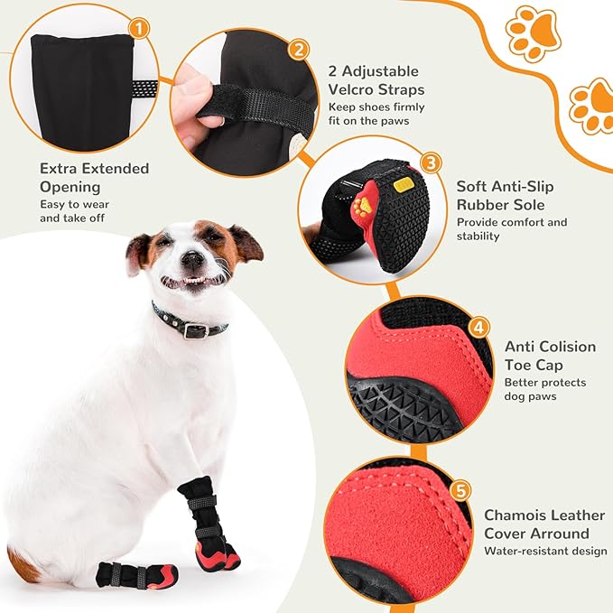 Dog Shoes for Medium Large Size Dogs, Breathable Dog Shoe for Hot Pavement, Dog Booties and Paw Protectors to Prevent Licking, Anti-Slip Dog Boots with Reflective for Summer, Hiking, Snow (Size 4)-PurrikoPets