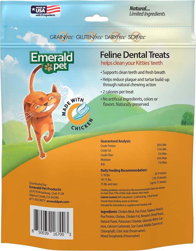 Feline Dental Treats — Tasty and Crunchy Cat Treats Grain Free — Natural Dental to Clean Teeth, Freshen Breath, and Reduce Plaque and Tartar Buildup — Chicken, 32 oz-PurrikoPets