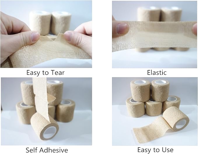 6 Pack 2" x 5 Yards Self Adhesive Bandage Wrap Breathable Cohesive Vet Wrap for Pets, Elastic Self-Adherent Tape for Sports, Wrist, Ankle (Skin Color)-PurrikoPets