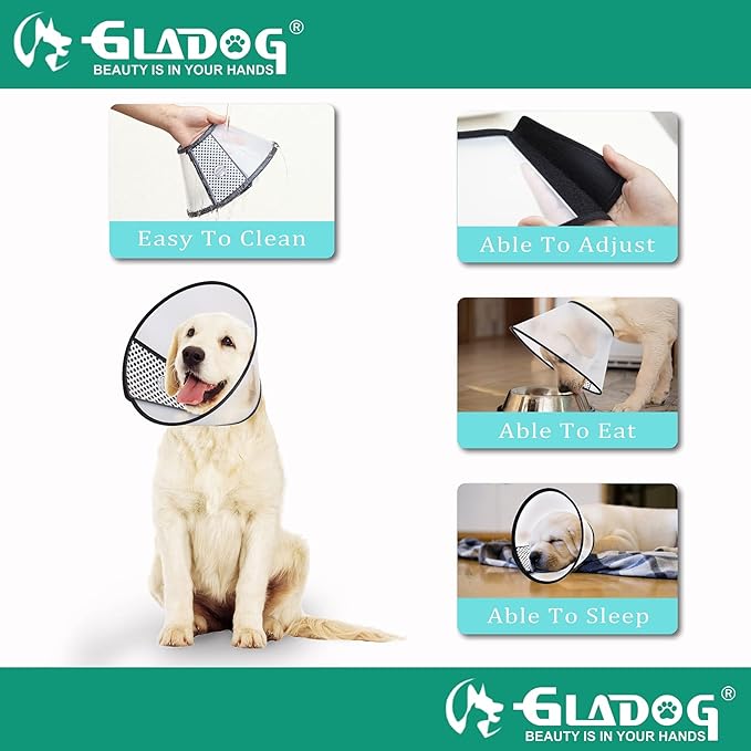 GLADOG Soft Dog Cone Collar, 3 PCS (XL is Only 1 PCS) Flexible Plastic Cone for Dogs After Surgery, Dog Recovery Collar, Adjustable E-Collar for Large/Medium/Small Dogs Cat, Comfy Elizabethan Collar-PurrikoPets