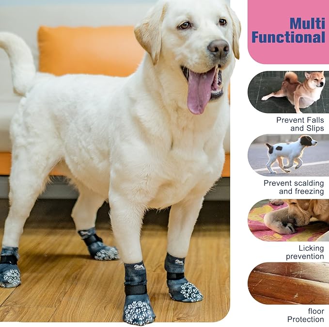 EXPAWLORER Anti Slip Dog Socks to Prevent Licking Paws, Dog Shoes for Hot Pavement, Dog Booties for Small Medium Large Senior Dogs, Traction Control Dog Boots & Paw Protectors for Hardwood Floors-PurrikoPets