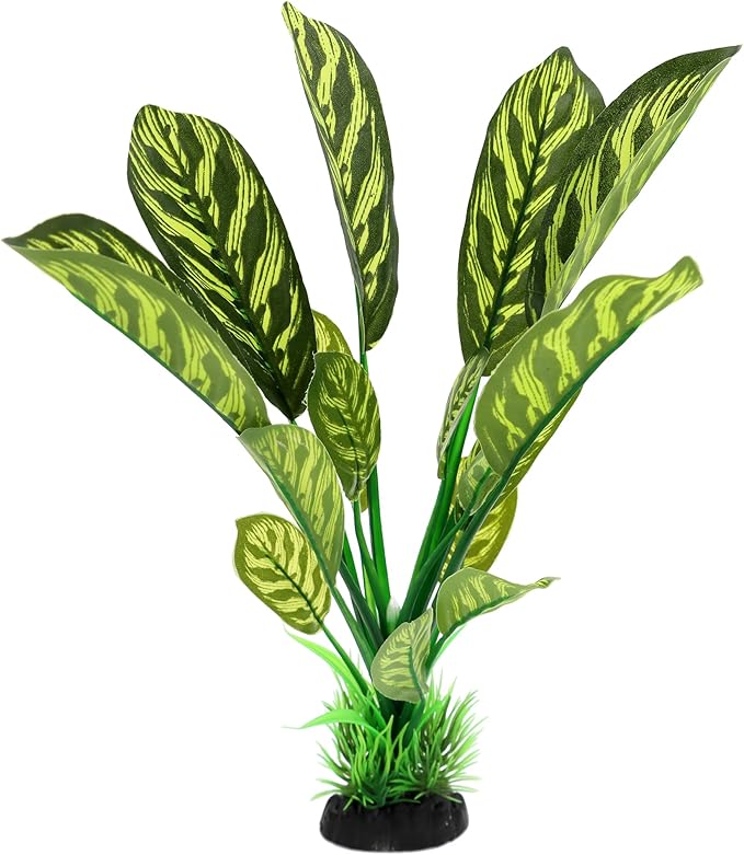 ALEGI Silk Aquarium Plants, 12 Inch Artificial Silk Plants Decorations for Fish Tank,Aquarium Décor Plastic Plants (Green with Stripes, 2 Pack)-PurrikoPets