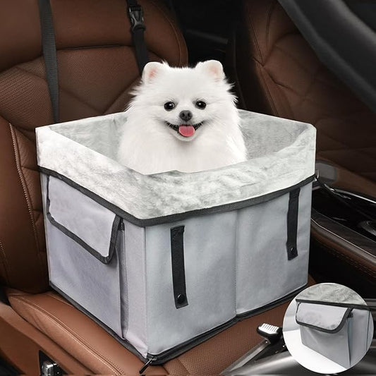 Eunice Small Dog Car Seat, 15.5 in (L) X 14.6 in (W) X 13 in (H) Washable Detachable and Portable Dog Booster Car Seat with Clip-on Safety Leash, Puppy Car Seats Storable Bottom Layer - Up to 25 lbs-PurrikoPets