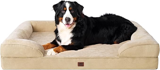EHEYCIGA Orthopedic XL Dog Beds, Waterproof Memory Foam Dog Bed for Extra Large Dogs, Non-Slip Bottom and Egg-Crate Foam Big Pet Couch Bed with Washable Removable Cover, Graige-PurrikoPets
