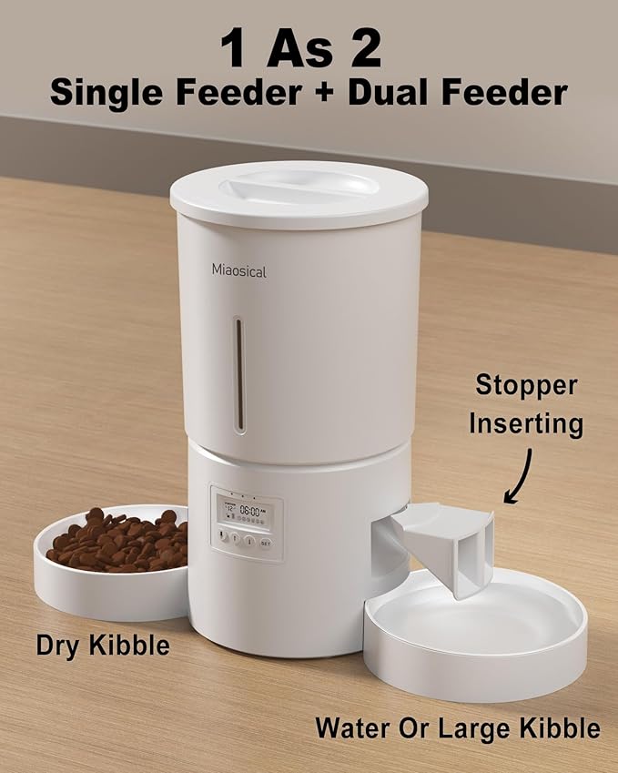 Dual Automatic Cat Feeder 2 Cats,6 Meals/Day,12 Portions/Meal,4.2L Dual Power Double Bowls Feeder,Dry Food Auto Pet Dispenser,10S Voice Record,Flexible Schedule Timer (White,Basic Dual Bowls)-PurrikoPets
